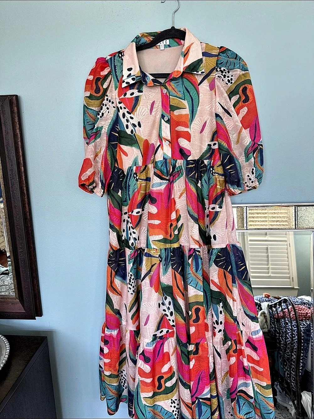 TCEC Abstract Print Maxi Dress Pink & Multicolor Small Like New